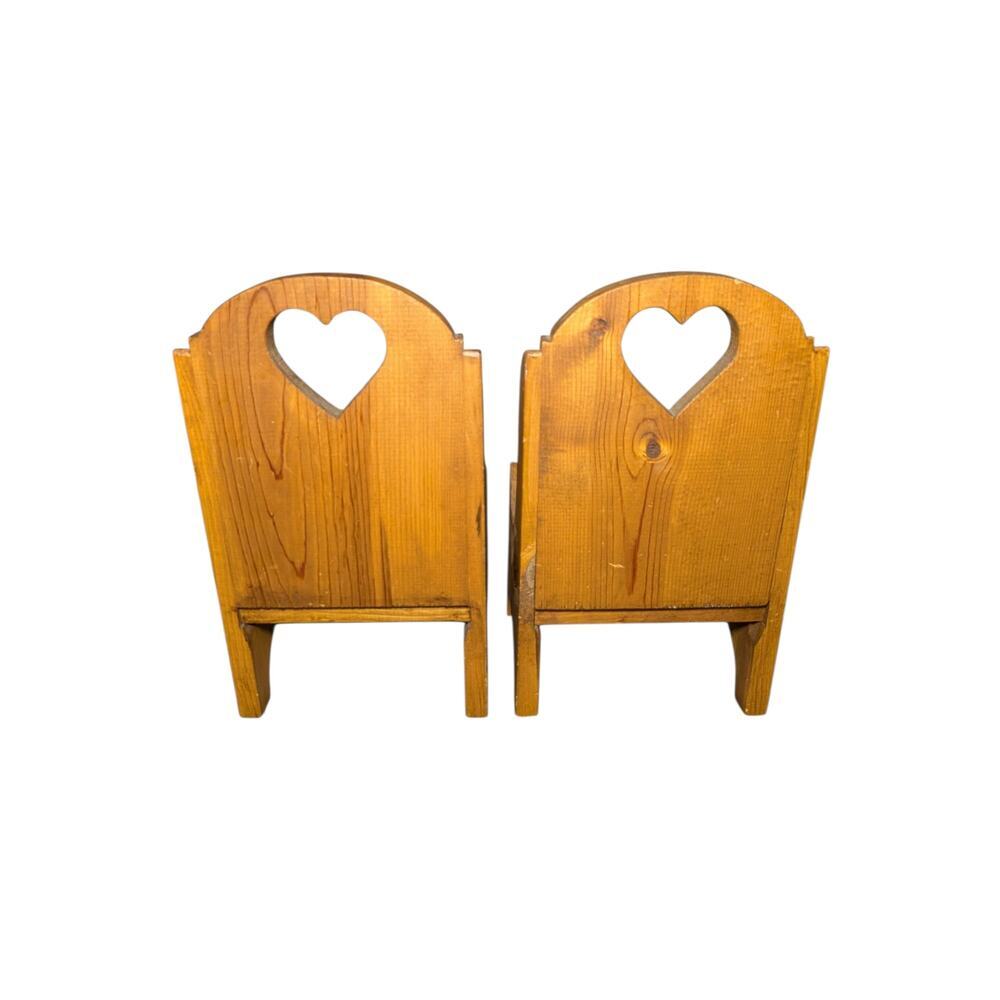 Vintage Country Style Pine Doll Chairs / Bookends with Heart Cutouts - Pair - Picture 3 of 12